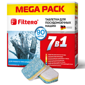 Таблетки Filtero для посудомоечных машин 7 в 1, 90 штук, арт. 703. MEGA PACK